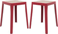 LeisureMod Tresse Mid-Century Modern Square Plastic Dining Stool Set of 2, Stackable Accent Stools with Breathable Seat, Lightweight Seating for Kitchen, Dining Room, Bedroom, or Entryway (Pink)