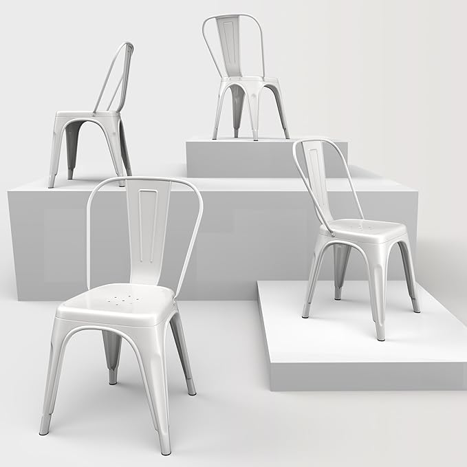 Metal Dining Chairs Set of 4,Stackable Tolix Chair Indoor/Outdoor for Kitchen,Cafe,Restaurant,Bistro & Patio Multiple Colors(White)