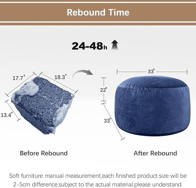 Bean Bag Chairs - Memory Foam Furniture BeanBag Chair - Kids/Teens Sofa with Soft Micro Fiber Cover - Round Fluffy Couch for Living Room Bedroom College Dorm