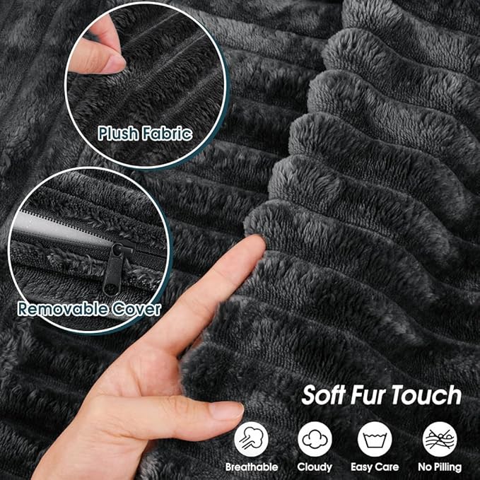 Segreto Lazy Floor Sofa for Adult Plush Lounger Armrest Bean Bag Chairs with Memory Foam Filler Ultra Soft Fluffy Large BeanBag Chair for Living Room Dorm Bedroom,Dark Grey