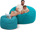 ULTIMATE SACK 5000 5-Foot Bean Bag Chair with Footstool, Teal Suede Cover – Oversized Foam Lounger, Floor Seat, Small Sofa, or Couch Bed for Living Area, Gaming Room, or Reading Lounge