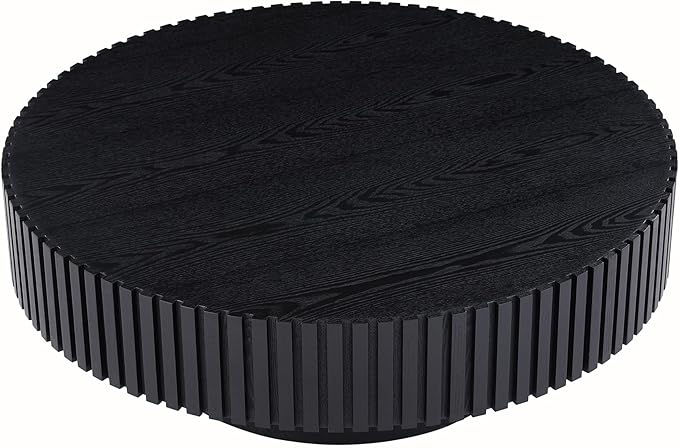 39.37'' Black Round Wood Coffee Table for Apartment, Modern Living Room Coffee Table with Sturdy Pedestal
