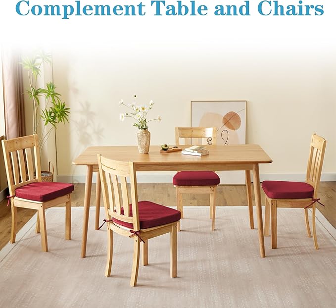Chair Cushions for Dining Chairs Set of 6, Non Slip Kitchen Chair Pads, 17" x 16" x 2", Indoor Dining Chair Cushions with Ties, D-Shaped Seat Cushions for Kitchen Chairs, Red