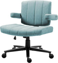 Vigosit Blue Criss Cross Office Chair with Wheels, Ergonomic Wide Seat Vanity & Dressing Table Chair, Adjustable Arms Swivel Rolling Desk Chair for Women, Comfortable Cross-Legged Support
