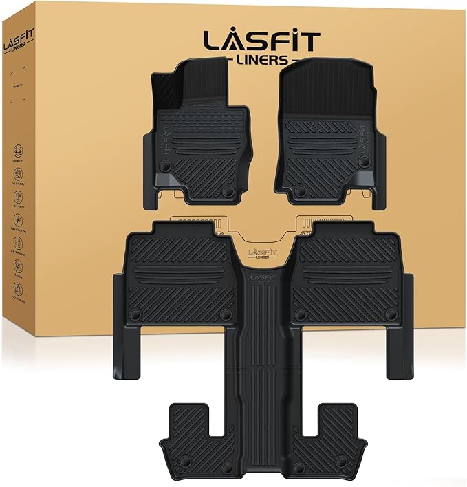 LASFIT Floor Mats Fit for Mercedes Benz GLS 450/580 / 63 AMG 2026 2025 2024 2023 2022 2021 2020 (Only Fit 6 Seats), All Weather TPE Floor Liners for Mercedes GLS 2020-2026, 1st & 2nd & 3rd Row Set