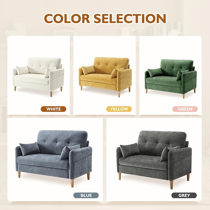 47" Small Sofa Couch for Bedroom, Soft Chenille loveseat Mini Couch with Throw Pillow and Removable Cushion Cover for Small Spaces, Living Room, Apartment, Dorm, Office(Green)