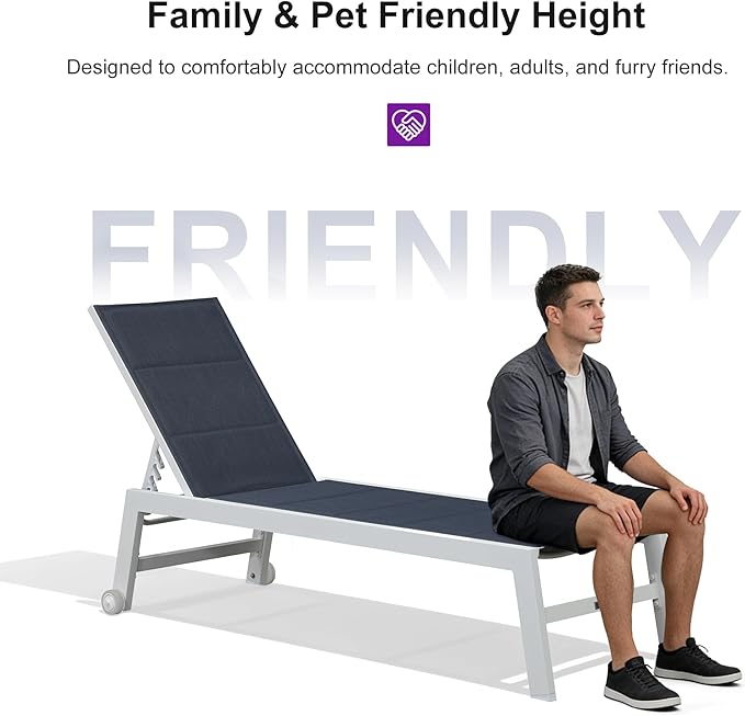 PURPLE LEAF Outdoor Chaise Lounge Set Adjustable Sunbathing Recliner with Side Table for Beach Poolside Outside Patio Aluminum Chaise Lounger Navy Blue
