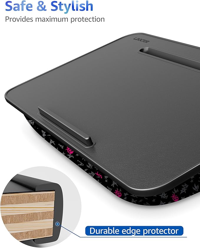Lap Desk – L.DOCTOR Cushioned Lap Desks, Portable Laptop Desk for Bed, Couch & Floor, Washable Cushion, Built-in Phone & Tablet Slot, Fits 17.3" Laptop – Working, Writing, Gaming – Large, Crown Skull