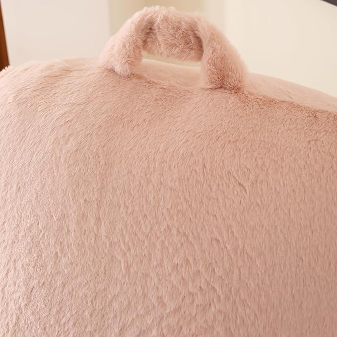 PAJEO Reading Pillow for Sitting in Bed, Large Backrest Reading Pillow with Arm Rest,Back-Rest Support Cushion for Sit Up on Couch, Sofa, and Floor(Shell Pink Faux Fur, Standard(17"))