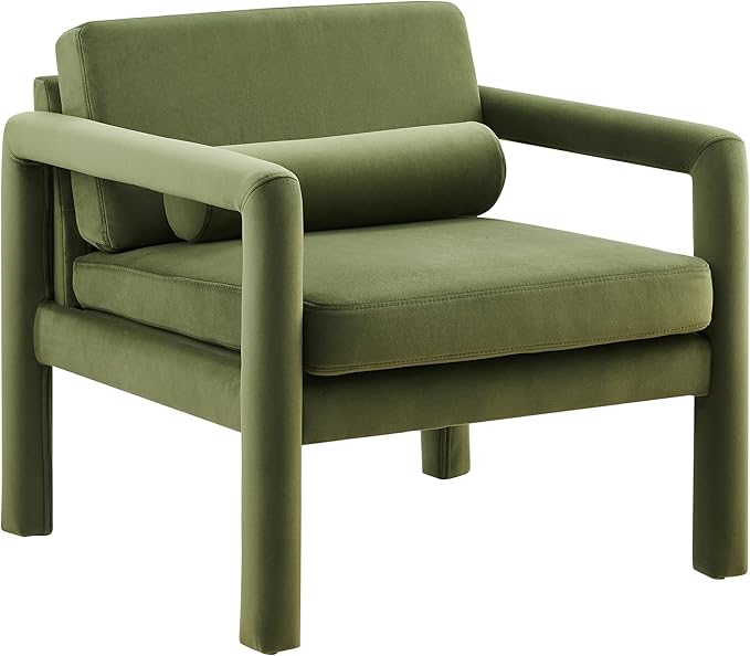 Art Leon Accent Chairs Set of 2, Modern Velvet Upholstered Arm Chairs, Sofa Chairs Lounge Chairs with Pillow for Living Room Bedroom, Green