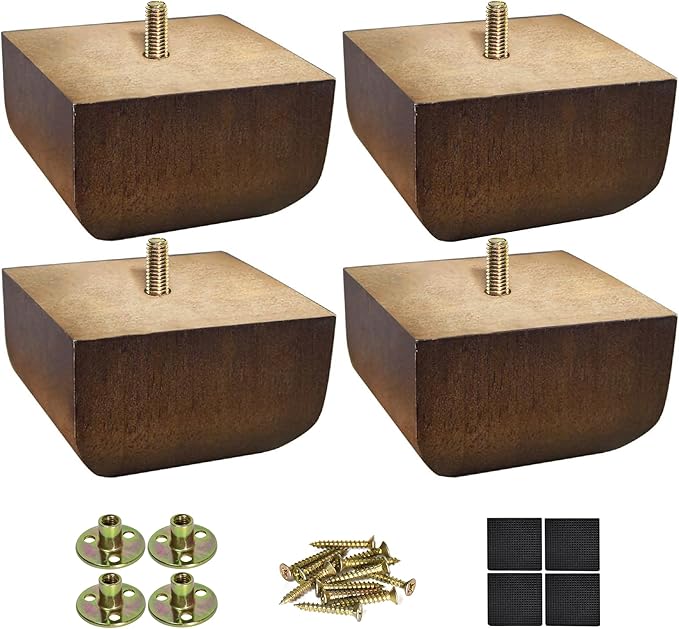 AORYVIC Sofa Legs Square Bed Feet 2 inch Wood Replacement Leg for Furniture Set of 4, Dark Brown