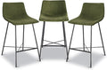 Poly & BARK Paxton Leather Counter Stools 24 Inches – Set of 3 - Counter Height Bar Stools – Barstools for Kitchen Island or Counters – Faux Leather & Matte Black Steel Base – Distressed Green Velvet