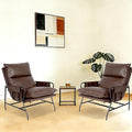 Faux Leather Accent Chair Set of 2 for Living Room, 24" High Backrest Upholstered Armchair, Soft Thickened Cushion Comfy Leisure Chair, Mid Century Modern Single Sofa, Dark Brown
