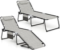GYMAX Lounge Chair for Outside, 440lbs 27” Oversize Folding Beach Tanning Sunbath Chair with Adjustable Backrest & Removable Pillow, Lightweight Portable Patio Lounger for Lawn Poolside (2, Grey)