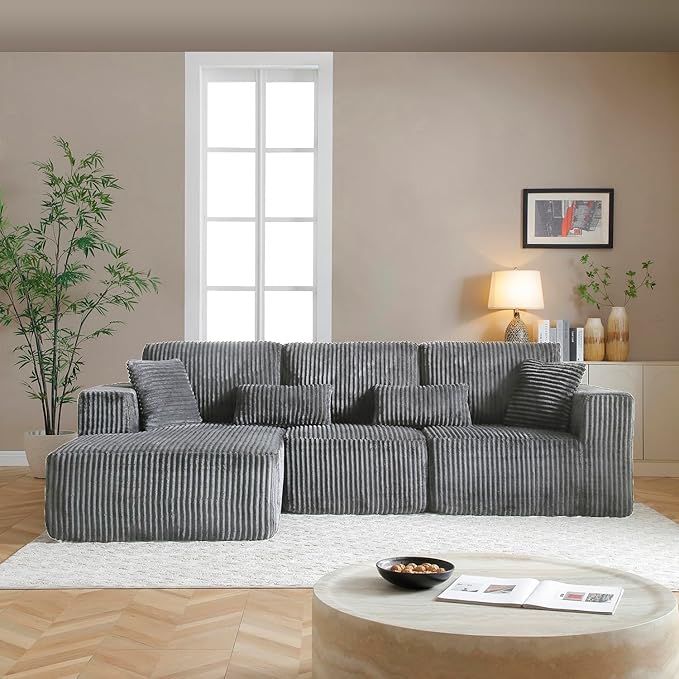 110” Modular Sectional Sofa, Cloud Sectional Couch with Deep Seat, Upholstered Boneless Couches for Living Room, Modern Modular L-Shape Sofa Couch with Chaise (Grey, 110" Left Facing Chaise)