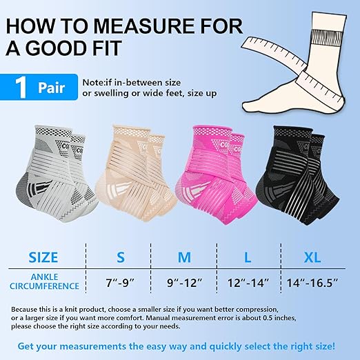 DRNAIETY 2 Pack Copper Ankle Brace for Men & Women - Adjustable Ankle Support Compression Sleeve, for Plantar Fasciitis, Achilles Tendonitis, Foot Pain, Swelling - Everyday Use(Skin Tone,L)