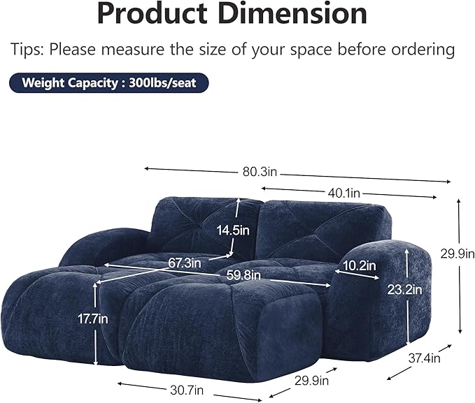 Modular Sectional Sofa with Free Combination,Boneless Floor Couch for Small Spaces, Living Room & Lounge,Velvet 2-Seater Sectional Couch with 2 Ottomans,No Assembly Needed