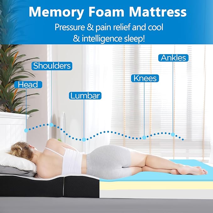 Roxzo Folding Mattress, 6 inch Single Tri-Folding Memory Form Mattress,Portable Trifold Mattress Topper with Washable Cover, Non-Slip Bottom for Camping & Guest Beds, 75"x25"x6"
