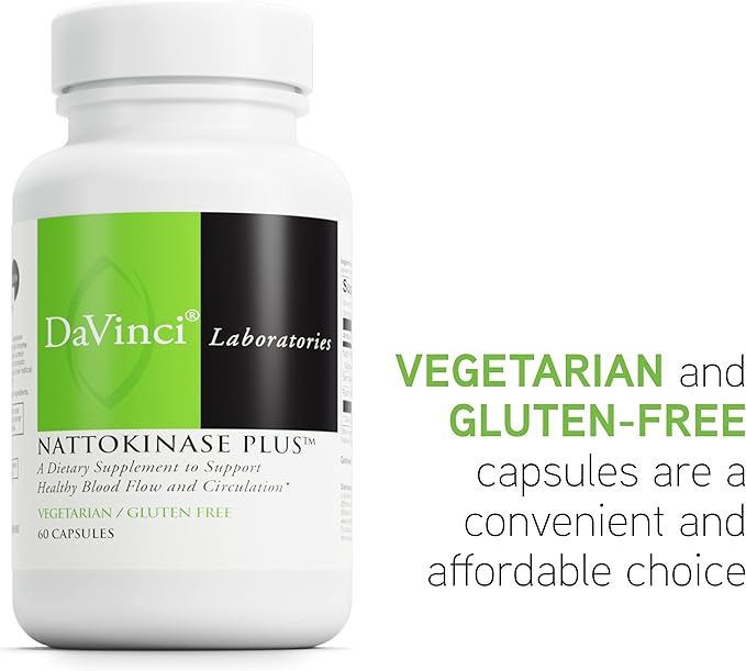 DAVINCI Labs Nattokinase Plus - High-Potency Nattokinase Supplement for Comprehensive Blood Flow Support for Men & Women - Formulated with Antioxidant Support - Gluten Free - 60 Vegetarian Capsules