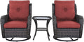 Rilyson Patio Chairs Rocking Swivel Chiar - 3 Piece Outdoor Wicker Patio Bistro Set Rattan Rocker Glider Chairs with High Back and Deep Seating for Outside Porch Deck Garden(Brown/Red)