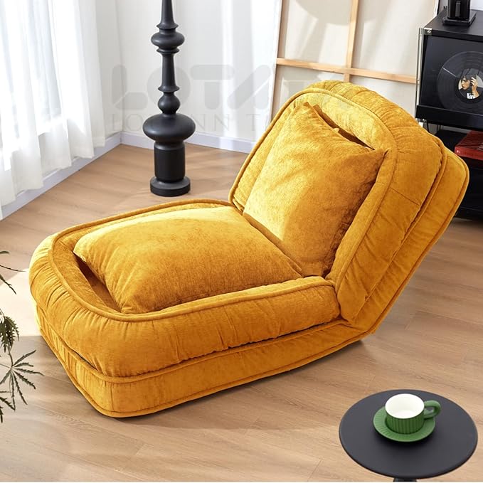LouannTatami Foldable Lazy Sofa Bed Floor Chair - Adjustable Human Dog Bed for Adults Kids Floor Seats - Cozy Small Couch for Home Living Room (Yellow)