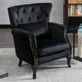 LZAREAL Accent Reading Arm Chairs for Living Room Bedroom, Midcentury Modern Comfy Corner Sofa Chair, Wingback Waiting Room Club Chair with Button Tufted Back &Lumbar Pillow, Velvet Black