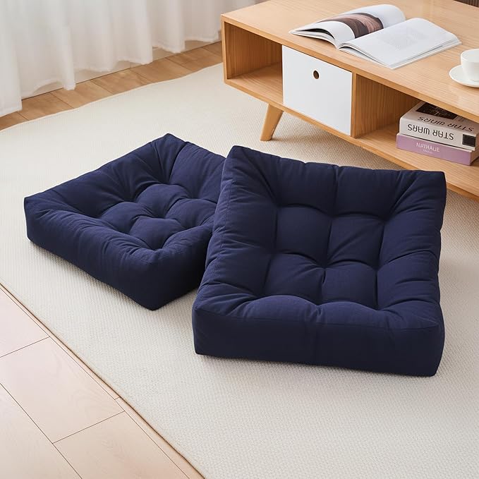 Tikuns Floor Pillow, Large Cushions (2, Navy, 22x22x6 Inch)