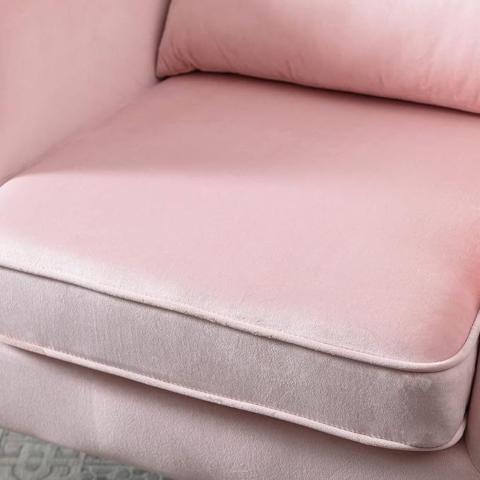 LZAREAL Accent Reading Arm Chairs for Living Room Bedroom, Midcentury Modern Comfy Corner Sofa Chair, Wingback Waiting Room Club Chair with Button Tufted Back &Lumbar Pillow, Velvet Pink