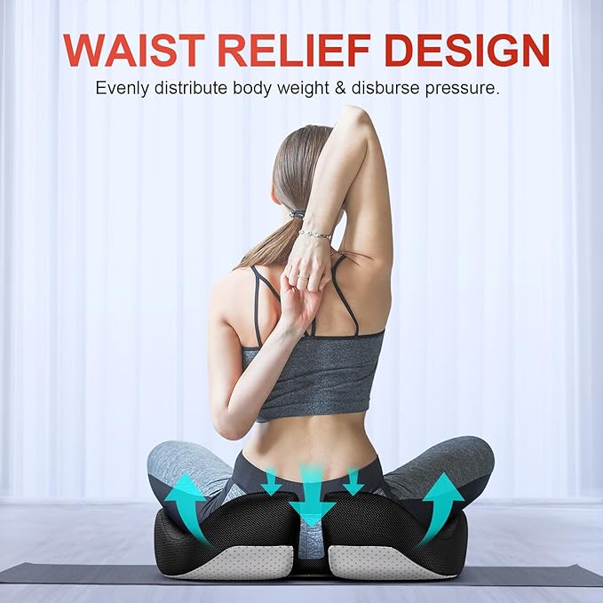 A-Pce Large Memory Seat Cushion for Office Chair Pressure Relief Sciatica & Tailbone Pain Relief Memory Foam Firm Coccyx Pad for Long Sitting, for Office Chair, Gaming Chair and Car Seat, Black