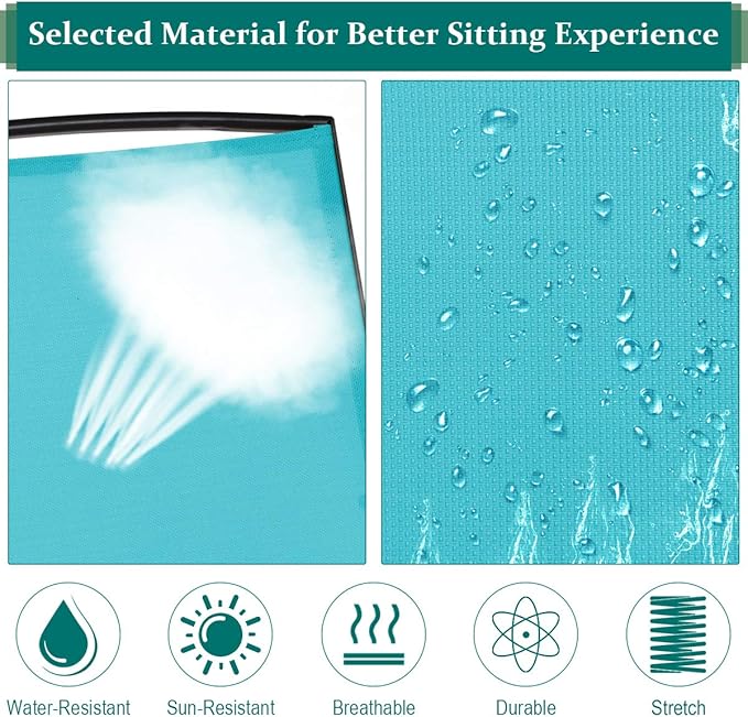 S AFSTAR 2-Person Outdoor Glider, Patio Glider Bench Chairs with Center Tempered Glass Table & Breathable Loveseat, Double Swing Glider Chair for Porch Garden Poolside Balcony Lawn (Turquoise)