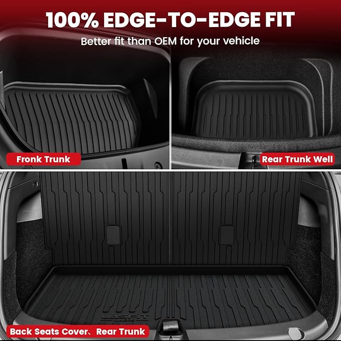 LASFIT 9PCS Premium Extra Thick Floor Mats for Tesla Model Y 7 Seater 2025/2024/2023/2022/2021/2020 | TPE All Weather Custom Fit Interior Accessories | Cargo Liners Trunk Mats with Rear Backrest Mats