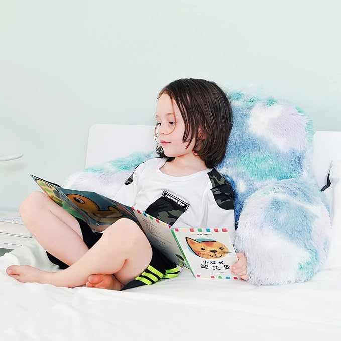 Jillche Bed Stylish Ross Fur Adults & Kids Reading Pillow, Cozy Soft Bed Wedge Pillow with Premium Stuffing, Pastel Back Support Pillow Gift, Sit up Bolster Pillow with Arms, Bed Chair Back Cushion