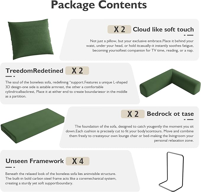 79 Inch 5-in-1 Convertible Sofa Bed, Corduroy Boneless Floor Couch with Fixed Frame & Pillow, Modular Folding Mattress Lounger for Small Space, Living Room, Bedroom - Easy Assembly(Dark Dreen)