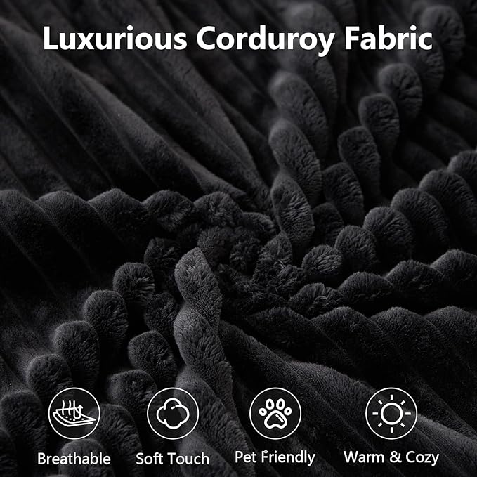 Lakifun 166.9" L-Shape Sofa with Ottoman, Modern Modular Sectional Comfy U-Shape Cloud Couch, Deep Seat, Upholstered Corduroy Sleeper Chaise Longue for Living Room Bedroom, No Assembly Required, Black
