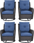 Rilyson Wicker Rocking Chair Swivel Chairs - 4 Piece Rocker Patio Chairs Set Rattan Rocking Chair for Outdoor Porch Deck Garden Backyard(Brown/Blue)