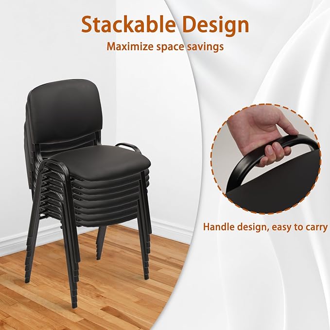 CLATINA Stacking Conference Room Chairs No Wheels, PU Leather Waiting Room Chair Armless Stackable Office Guest Chair with Metal Frames for Reception Lobby Side Training School, Black Set of 10