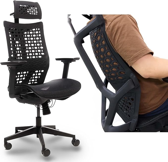 Ergonomic Office Chair with 4D Headrest, Large Mesh Desk Chair with Adjustable Seat Depth, High-Rebound Backrest, Adjustable Arms, 90°-145° Tilt Lock, Comfortable Chair for Home Office