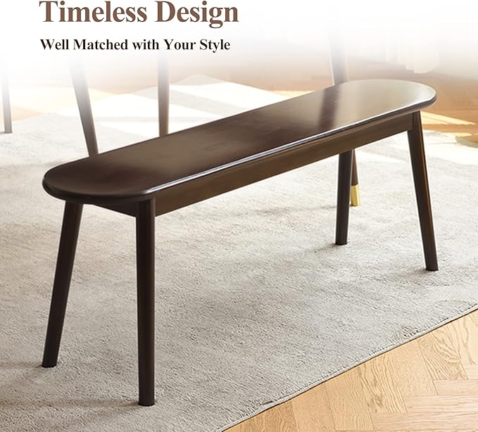 Cttasty Entryway Bench, Solid Wood Dining Bench, Midcentury End of Bed Bench w/Rounded Corner, Outdoor Bench w/Robust Construction, Bedroom Bench, 10.24" W x 17.72" H（Walnut 47.2inches）
