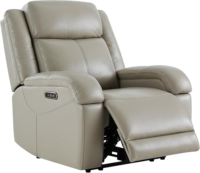 Watson & Whitely Genuine Leather Power Recliner Chairs for Adults, Wall Hugger RV Recliner with Power Headrest & Charging Ports, Electric Recliner Sofa Chair for Living Room, Grey