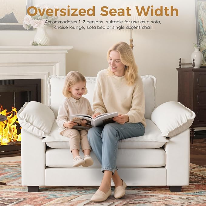 HUSFU 49.5'' W Oversized Accent Chair, Cloud Sofa Chair with Deep Seat and Extra Wide Armrests, Comfy Reading Armchair for Bedroom, Living Room, Set of 2, Beige