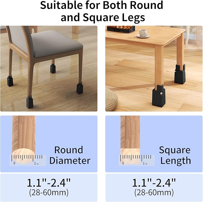 ZDDLOINP Adjustable Furniture Risers 4 Inch with Removable Screw Clamp, Fits Diameter from 1.1-2.4 Inch, Bed Table Couch Desk Risers Heavy Duty for Square Round Straight Furniture Legs(4 Pack, Black)