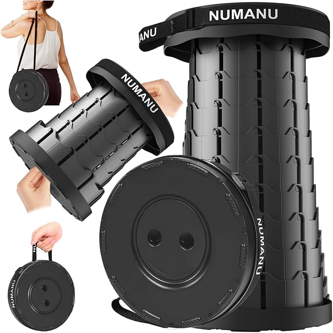 NUMANU Old-Gen Collapsible Stool, Max 400lbs, Adjustable Portable Folding Stool for Adults, Retractable Foldable Telescopic Seat Camping Chair or Footrest (1PK Old)