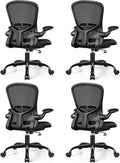 FelixKing Office Desk Chairs, Ergonomic PC Desk Chair with Wheels, Adjustable Lumbar Support and Height, Swivel Computer Chair with Flip-up Armrests, Ergo Mesh Backrest for Working (Black, Pack of 4)