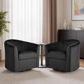 DREAMSIDEA Swivel Accent Chair, Upholstered Velvet Barrel Armchair, Modern Round Single Sofa Seating Comfy Reading Corner Chairs for Living Room Bedroom, Fully Assembled (Velvet Black, Set of 2)
