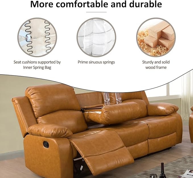 AYCP Bonded Leather Living Room Furniture Set Reclining Sofa Set Loveseat Furniture Sets in Living Room Sofa Recliners (Sofa, Ginger)