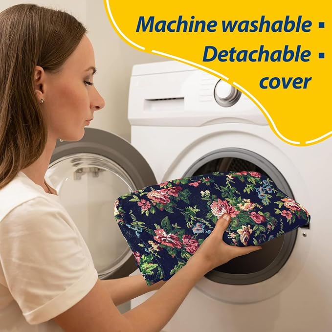AAAAAcessories D-Shaped Chair Cushions, 2" Thick Dining Chair Pads with Ties and Removable, Machine-Washable Cover, 17" x 16", Night-Blooming Blossoms