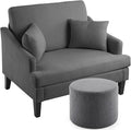 Bezseller Oversized Accent Chair with Ottoman - 33.5'' Wide Seat Comfy Armchair with 2 Pillows, Upholstered Big Reading Chair, Modern Single Sofa for Living Room Bedroom Office, Dark Grey/Grey