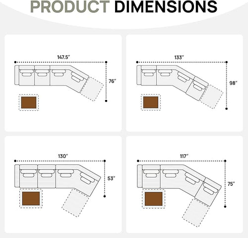 147" Oversized L-Shaped Modular Sectional Sofa, Modern 6-Seater Cloud Couch with 2 Storage Ottomans, Washable Pet-Friendly Fabric for Living Room, Apartment