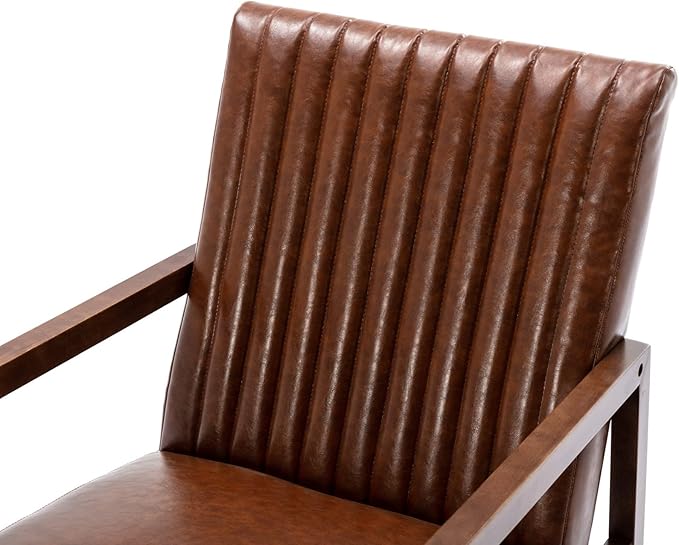 CIMOTA Leather Modern Rocking Chair Mid Century Armchair Upholstered Arm Chair with Padded Seat/Wood Frame, Comfy Rocker for Living Room/Bedroom, Retro Dark Brown PU