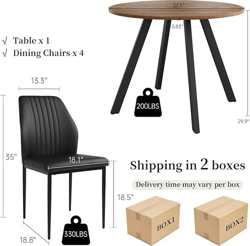 34.6'' Round Dining Table and Chairs for 4 Space Saving for Apartment Kitchen Dining Room (Walnut Table+4 Black Chairs)
